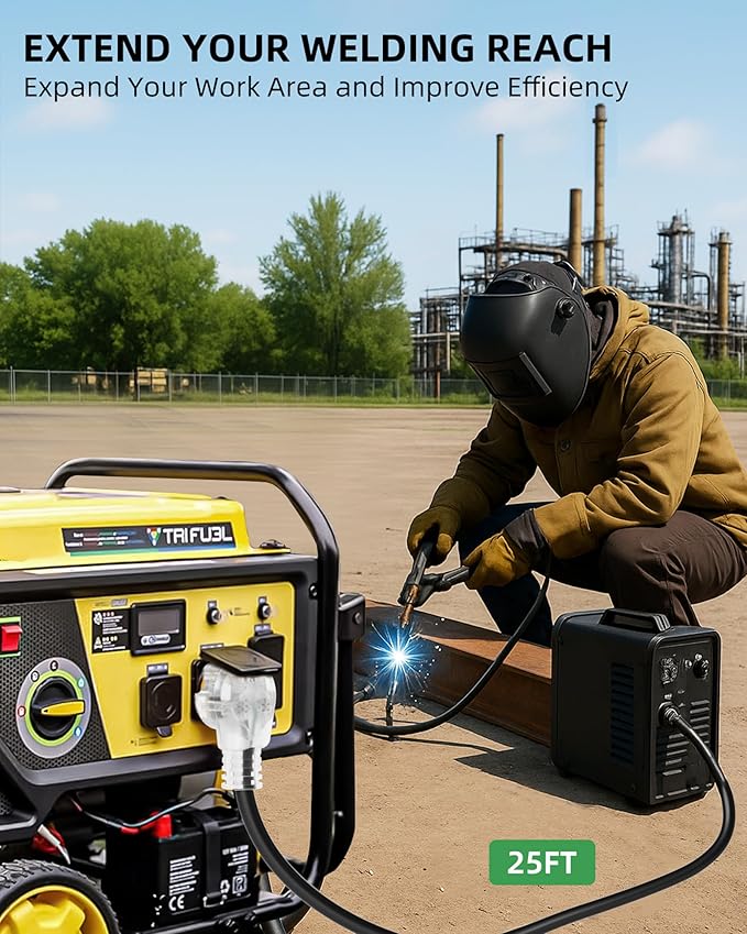25ft 250V Welder Extension Cord, 10 Gauge Heavy Duty Outdoor Welding Cord with LED Indicator, NEMA 6-50P to 6-50R, 30 Amp 3 Prong Power Extension for Welding Machines, 10 AWG SJTW, Black