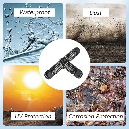 3PCS IP68 Waterproof Electrical Cable Connector, Outdoor 2 Pin T Shape Junction Box, Electrical Wire Connector for 5-9mm Wire Range