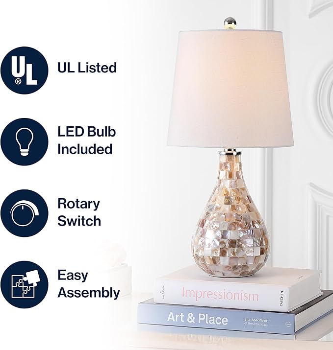 JONATHAN Y JYL1024A Mona 20.5" Mini LED Table Lamp, Cottage, Coastal, Transitional, Modern, Elegant, Office, Living Room, Family Room, Dining Room, Bedroom, Hallway, Foyer, Seashell