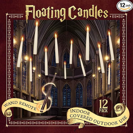 Halloween Decorations - Floating Candles with Wand - 12 Pcs Magic Flickering Warm Light Flameless Floating LED Candle Christmas Decor - Stocking Stuffers for Indoor Classroom Bedroom Party