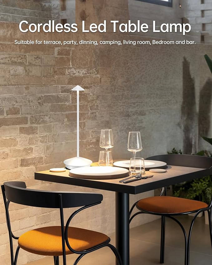Portable Led Cordless Lamp Table Light 2 Pack, Rechargeable 6000mAh Battery Outdoor Table Lamp for Dinning Restaurant Patio Bedroom Camping, IP54 Waterproof, Dimmable