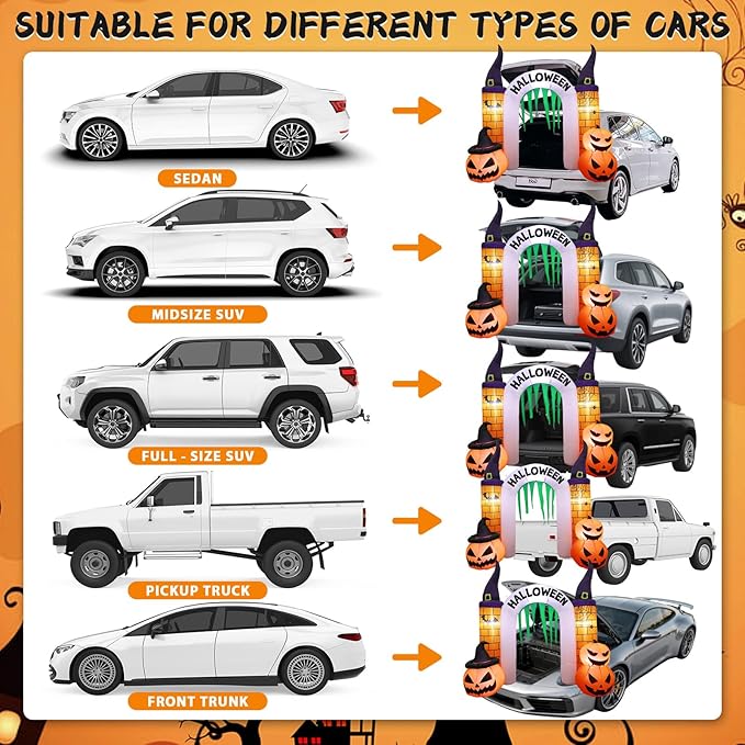 6 FT Halloween Inflatable Trunk or Treat Car Decorations Pumpkin Castle Arch Outdoor Decors Halloween Blow Ups Archway with Build-in LEDs Inflatable Pumpkin Castle for Outside Yard Garden Lawn Decor