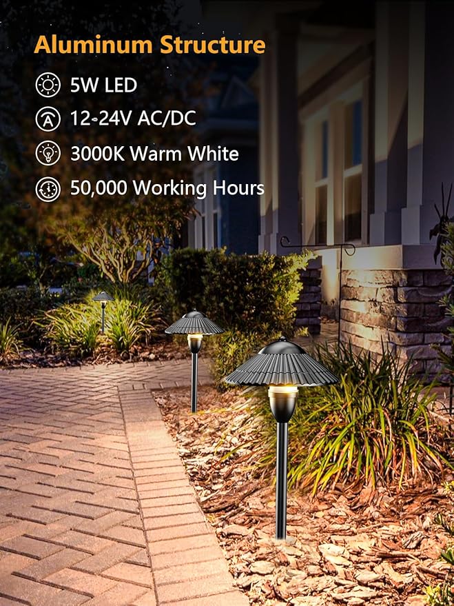ZUCKEO Low Voltage Landscape Lights 5W Aluminum Pathway Lights,12V-24V Outdoor Landscape Lighting, 3000K Wired Path Light for Yard Garden Walkway, IP66 Waterproof, 12Pack with Connector