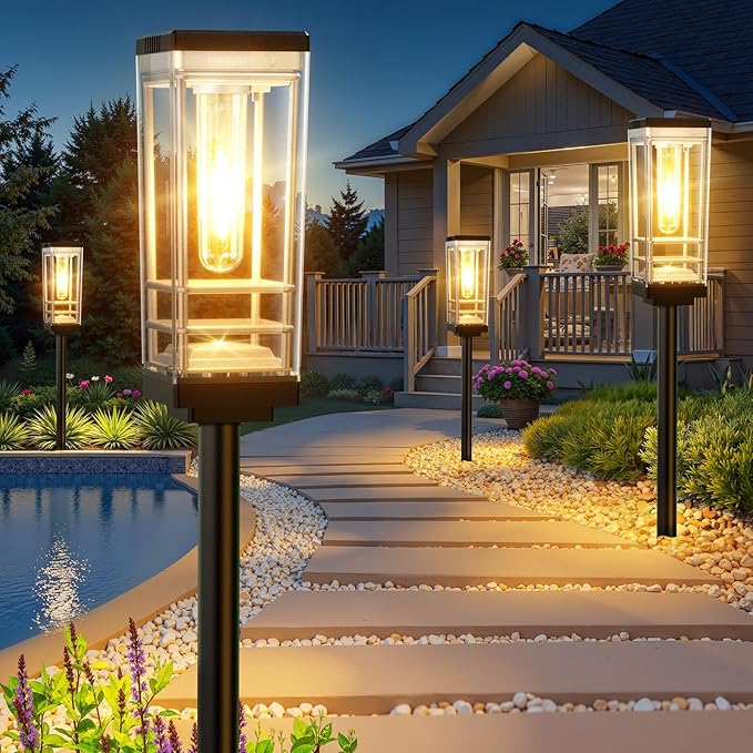 8 Pack Solar Lights Outdoor, Up to 15 Hrs Brighter Solar Pathway Lights, Luxury Taller Solar Outdoor Light Waterproof for Path Garden Yard Landscape Walkway Driveway, Warm White