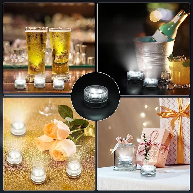 Afoosoo Submersible Xmas Christmas Decorations Lights Candles – 20 Pack Battery Operated LED Fake Candles | Mini Underwater Led Tealight Accent Lights for Pool Pond Wedding Party Decoration (White)