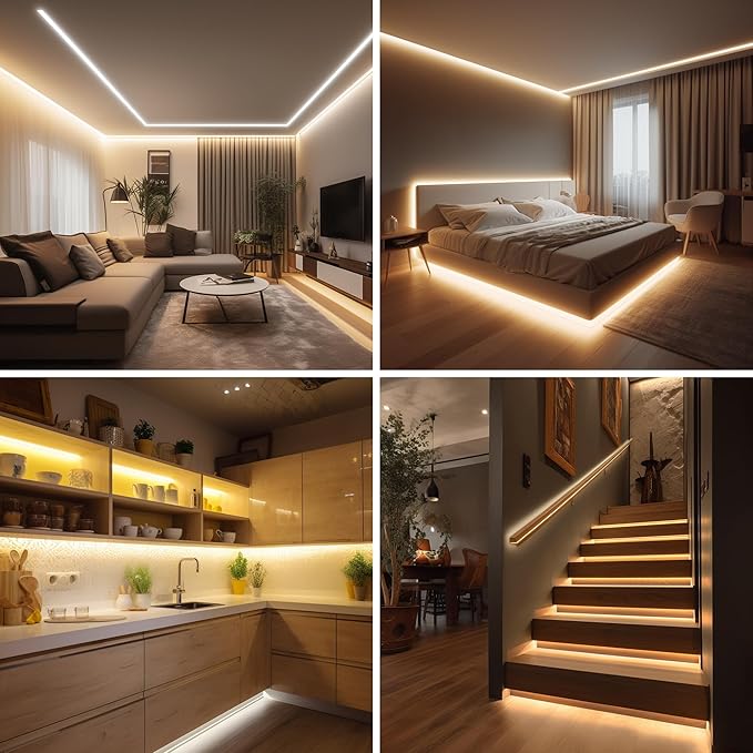 COB LED Strip Lights Warm White,24V Dimmable led Light Strip KIT with Remote and app Control,3000K 32.8FT/2 * 5m 8mm Wide Ra>90 Cuttable Flexible Strip Lights for Bedroom,Wardrobe,Cabinet