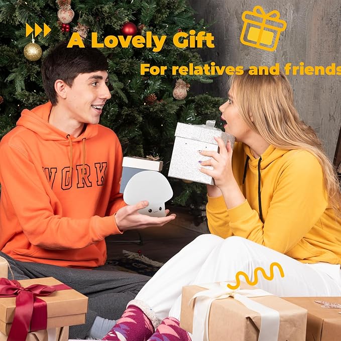 Adorable LED Squishy Animal Night Light - 2 Level Dimmable Nursery Lamp for Kids, Rechargeable Touch Lamp, Cute Dorm Decor - Perfect Baby Boys Girls Gift (Cartoon Mushroom)