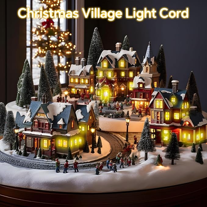 Leelosp 4 Pack 11.5 FT Accessory Cord with 5 LED Light Bulb, Christmas Village Light Cord with On/Off Switch E12 Double Fuse Socket for Blow Mold Christmas Trees Holiday Decorations