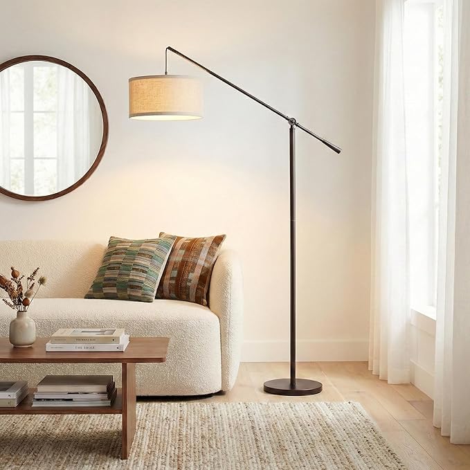 Brightech Hudson 2 - LED Floor lamp, Tall Lamp with Sturdy Base, Contemporary Arc Lamp for Living Rooms & Offices, Great Living Room Décor, Mid Century Modern Light for Bedroom - Rubbed Bronze