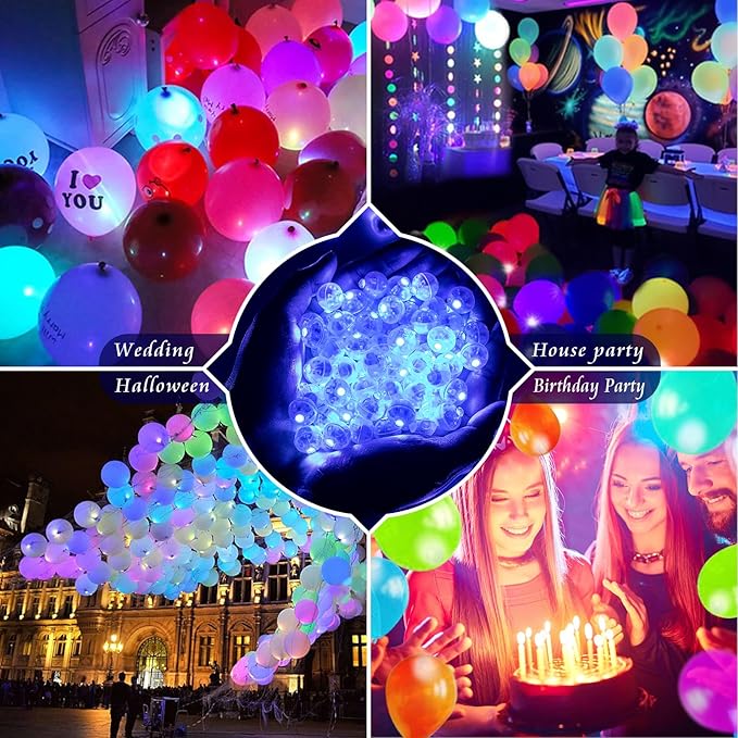 50pcs Balloon Lights Mini Led Lights Round Long Standby Time Ball Lamp Paper Lantern Balloons Lamps for Birthday Party Christmas Halloween Decoration Blue