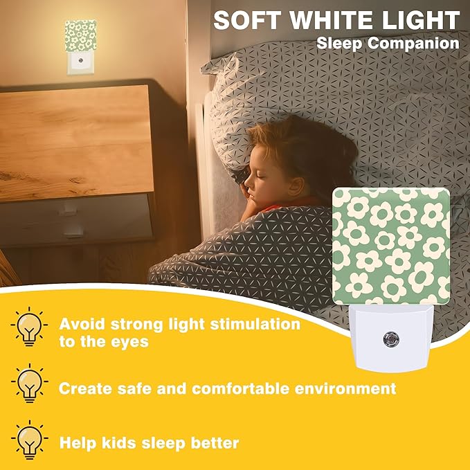 Night Light Green Groovy Flower Night Lights Plug into Wall Smart Dusk to Dawn Sensor 0.5W Energy Efficient Led Lamp for Men Women Bedroom Bathroom Hallway Stairway Decor