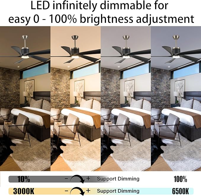 Ceiling Fans with Lights,52 inch Black Ceiling fan with App and Remote Control,Reversible modern DC ceiling fans,3CCT,Dimmable,Noiseless,Ceiling Fan for Bedroom,Living Room,Indoor/Outdoor Use