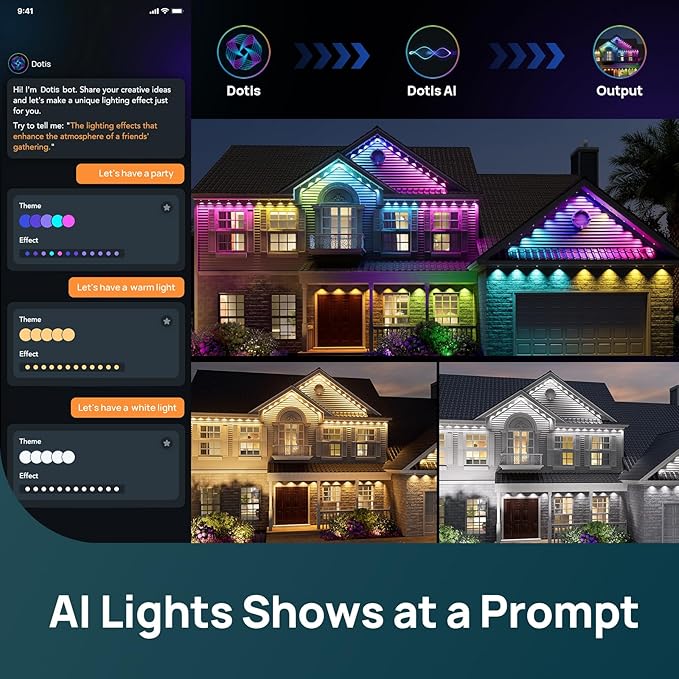 Linkind Permanent Outdoor Lights HP5,Smart AI RGBTW 150ft Christmas Lights, 85 Scenes Modes for Daily Holiday Christmas Decorations,IP67 Waterproof, Works with Alexa,Google Assistant
