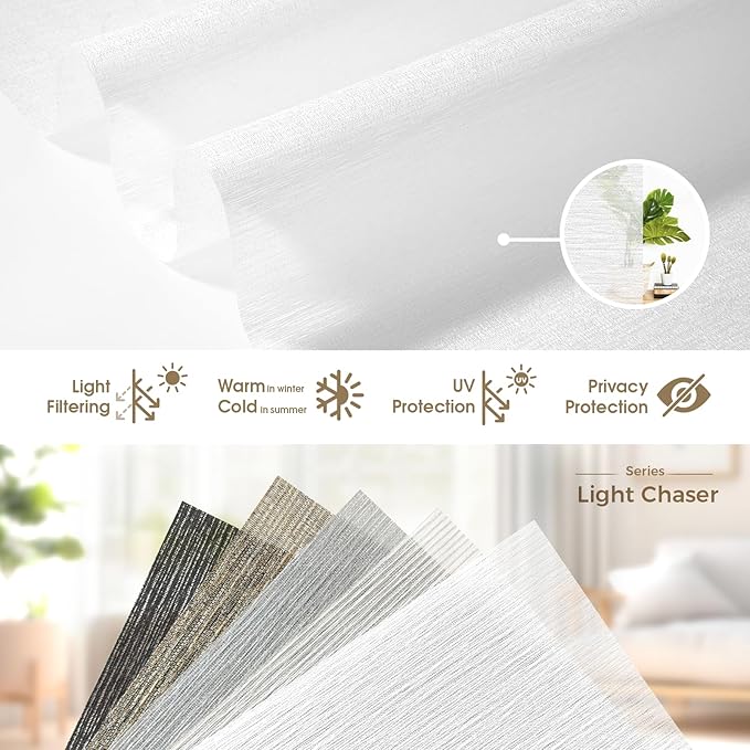 HeyBlinds Motorized Roller Shades, Smart Blinds for Windows, Remote Automatic Window Shades, Electric Shades, Light Filtering, Compatible with Alexa Google Apple Home (Light Chaser-Perla Bianca LF)