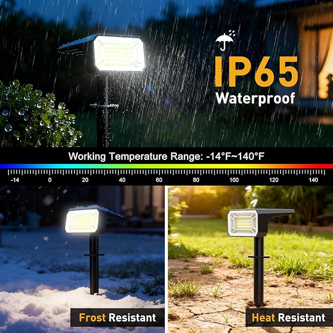 Solar Spot Lights Outdoor Waterproof IP65, [4 Pack/100 LED/4 Modes] 2-in-1 Solar Landscape Spotlights, Auto On/Off Solar Powered Flood Lights for Outside Yard Garden Pathway(Cool White)