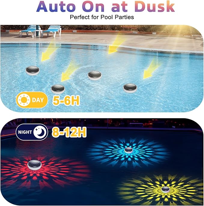 Solar Floating Pool Lights – Waterproof LED Pool Lights That Float with Remote, 9 Colors & 3 Modes, Tether-Ready Design, Auto-On at Dusk for Hot Tub, Garden, Party, Pond Decor, Ground Pool (2 Pack)