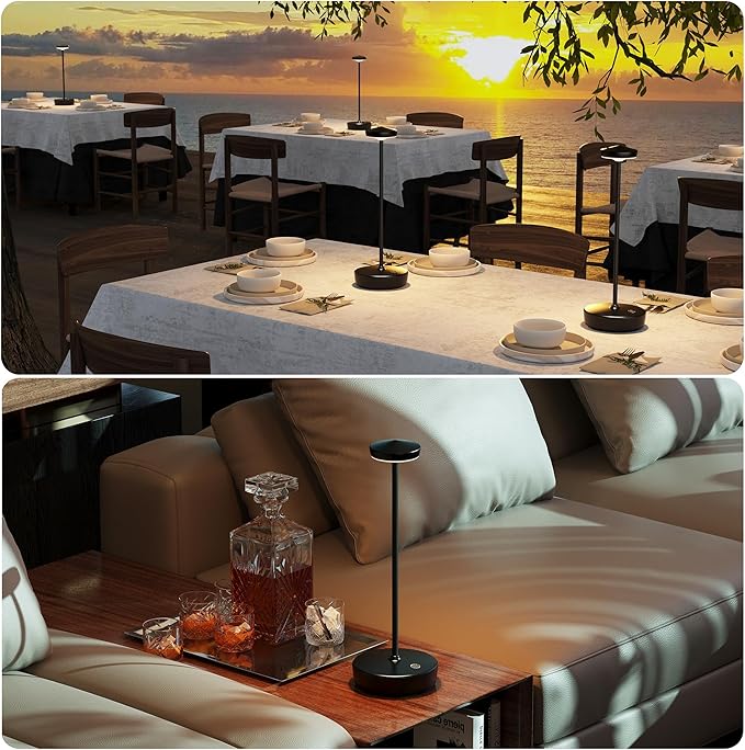 1 Pack Cordless Table Lamp Rechargeable - LED Battery Table Light with 3 Color Temperatures, Stepless Dimming, Waterproof Aluminum for Indoor Outdoor, Patio, Restaurant, Dinner (Black)