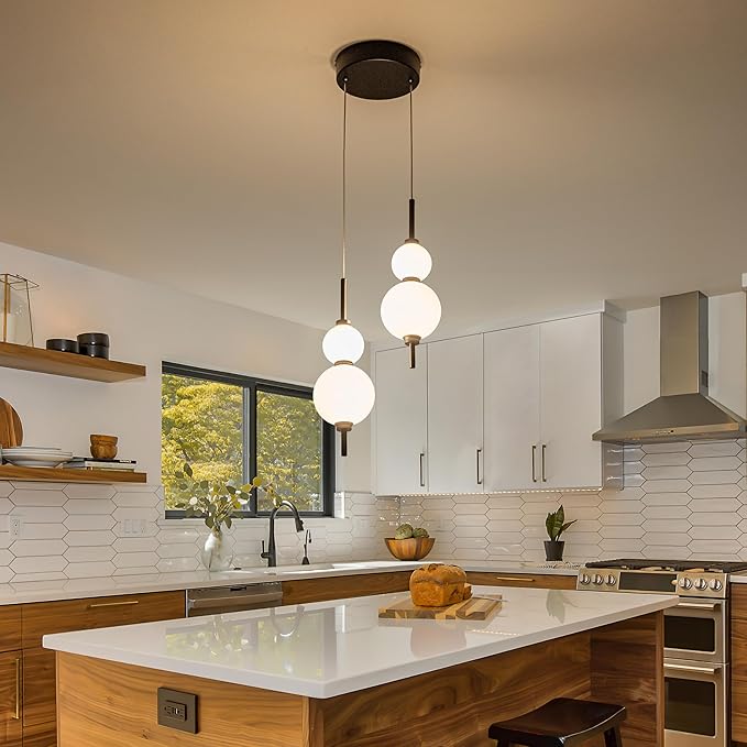 LED Modern Matte Black Pendant Light, 20W Dimmable Cluster Pendant Lights Kitchen Island with 4 Globes, Adjustable 2-Light Hanging Pendant Light Fixtures for Dining Room, Living Room,3000K-6000K