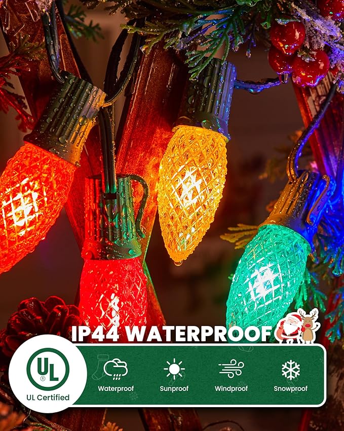 Brightown C9 Light Strand, 25FT Green Cord Outdoor String Lights Christmas Stringer with 12" Socket Spacing, C9/E17 Intermediate Base Indoor/Outdoor Stringer Set for Christmas Decor Patio