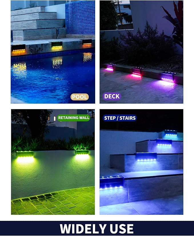Solar Pool Lights, 12-Color Poolside Lights for Inground Pool, Ultra-Thin 2-Way LEDs for Edge & Deck with Remote, Heavy Duty Stainless Steel Outdoor Waterproof for Swimming (RGB-W, 2PK)