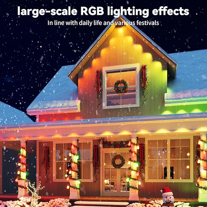 Permanent Outdoor Lights, 104FT RGB String Downlights with Colors Scene Modes, IP67 Waterproof Smart LED Eaves Lights for Christmas, Halloween, Party
