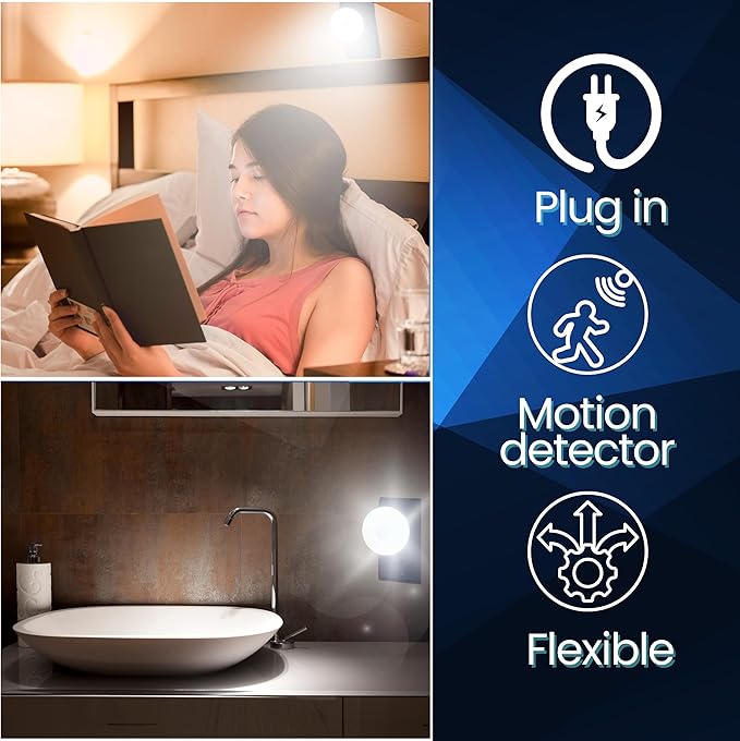Bright Night Light LED Motion and Light Sensor AC Outlet Plug-in Flexible Neck Rotatable PIR Automatic Lamp Dusk to Dawn (5, Watts)