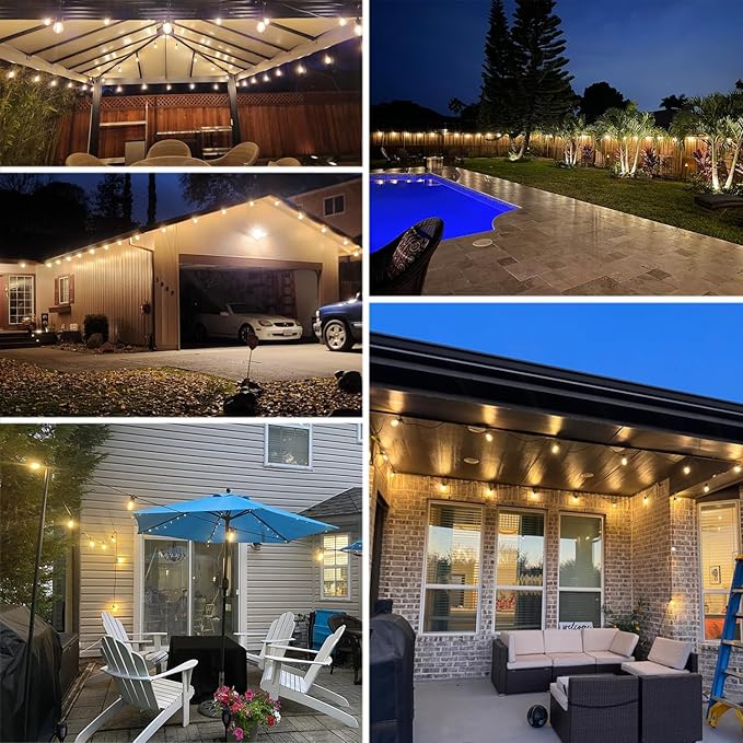 LED Outdoor String Lights, Shatterproof Waterproof 54Ft (Maximum 918Ft) Hanging Warm 2700K S14 Edison Bulbs Lighting for Patio Yard Porch Bistro Garden (54FT)