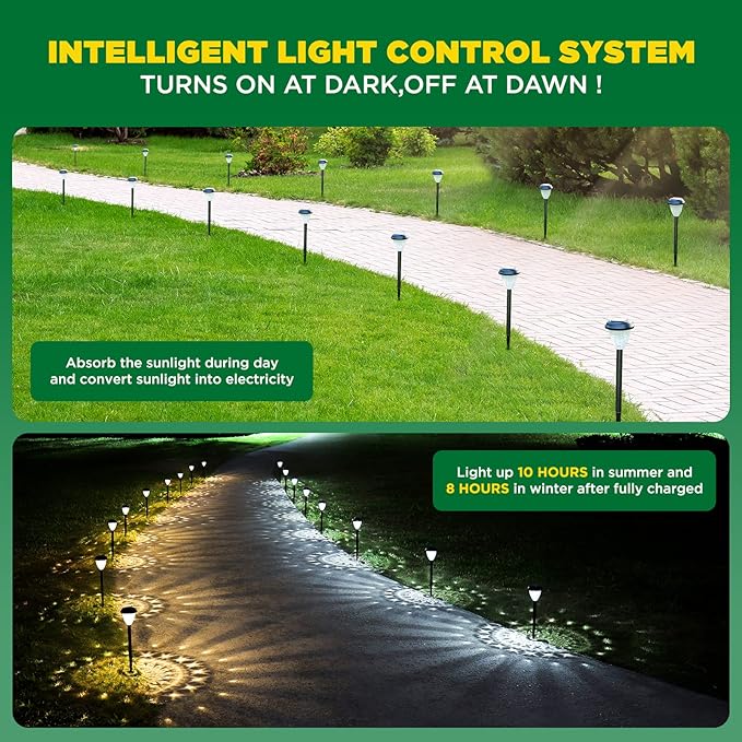 Super Bright Solar Lights Outdoor Waterproof-10 Pack, Dusk to Dawn Up to 12 Hrs Solar Powered Outdoor Pathway Garden Lights Auto On/Off, LED Landscape Lighting Decorative for Walkway Patio Yard