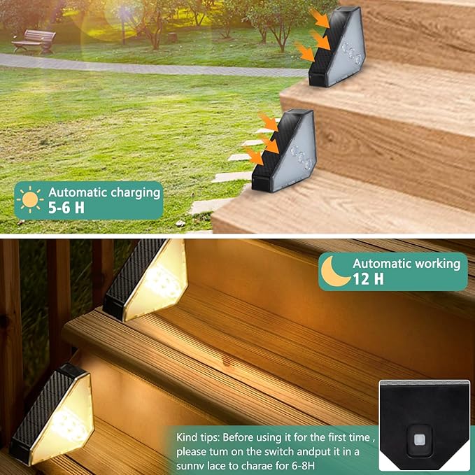 echosari 6 Pack Solar Step Lights for Outside, Ultra Bright Outdoor Stair Lights Auto ON/Off, 2835 SMD LEDs Outdoor Step Lights IP68 Fully Waterproof for Yard Garden Walkways Pathway (Warm White)