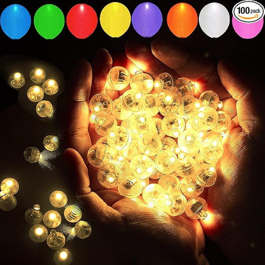 100pcs Warm White LED Balloon Light,Round Led Flash Ball Lamp for Paper Lantern Balloon,Indoor Outdoor Party Event Fun Birthday Party Wedding Decoration Supplies