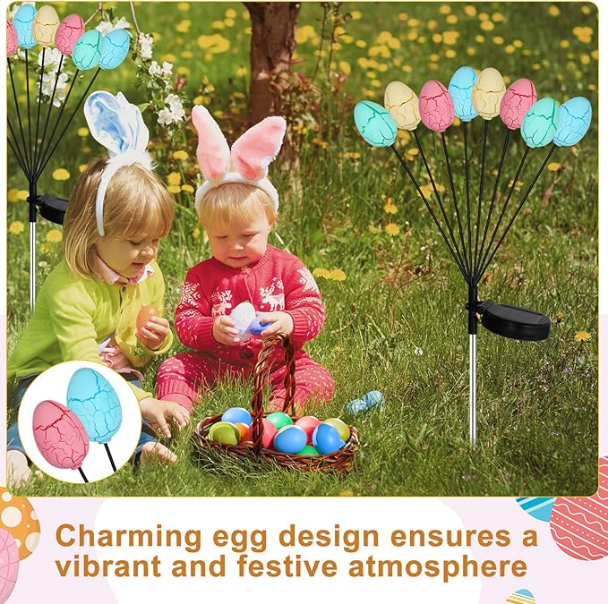 4 Pack Solar Easter Egg Lights, Colorful Garden Swaying Firefly Light Outdoor Easter Lights Waterproof Solar Stake Light for Pathway Landscape Lawn Yard Porch Patio Spring Easter Decoration