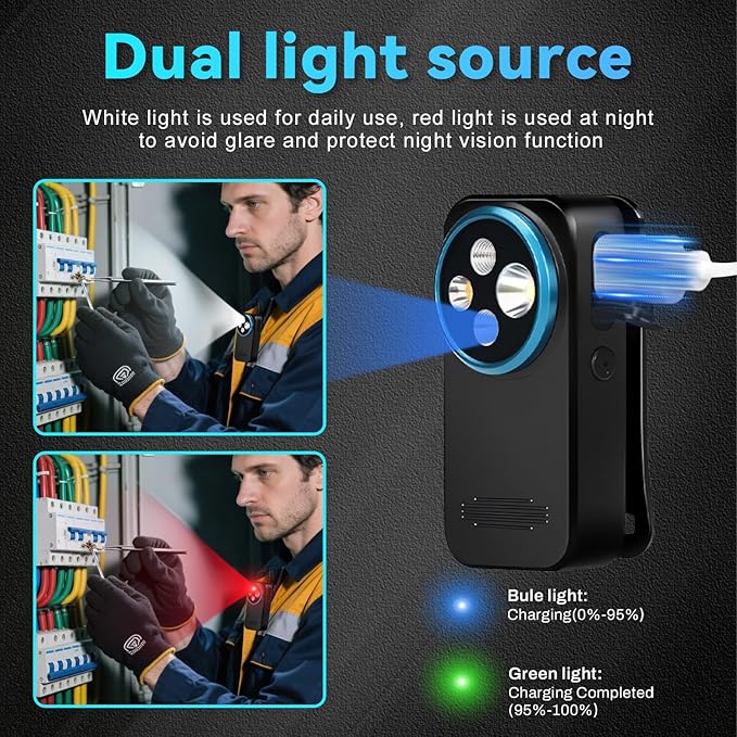 EDC Flashlight Clip-on Light, 600 Lumens Rechargeable Flashlight, Mini Pocket Clip-on Light with RGB Mode, Magnetic Small Flashlight Type-C for Camping Repairing Signaling Cycling, Black