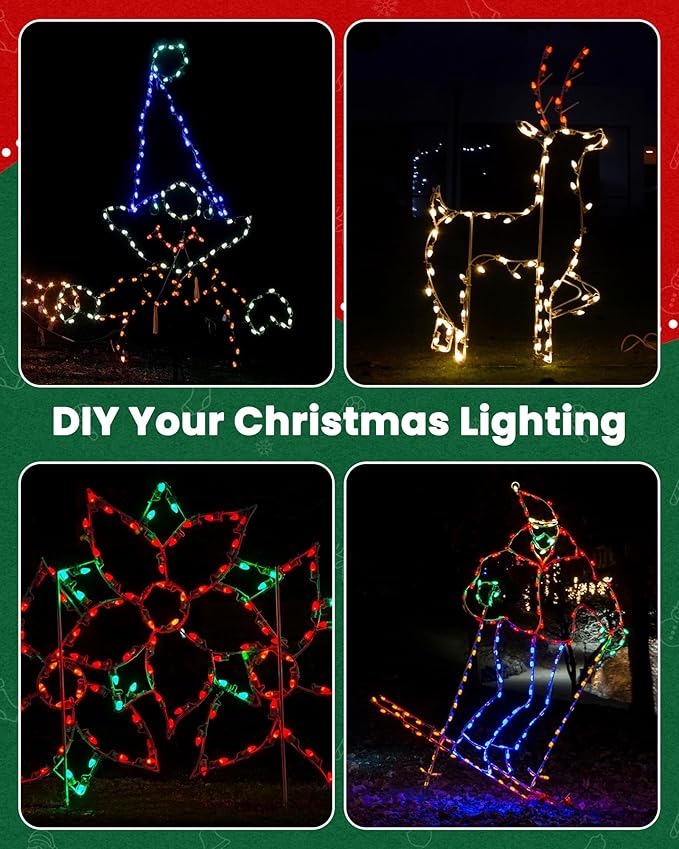 Brightown C9 Light Strand, 25FT Black Cord Outdoor String Lights Christmas Stringer with 12" Socket Spacing, C9/E17 Intermediate Base Indoor/Outdoor Stringer Set for Christmas Decor Patio