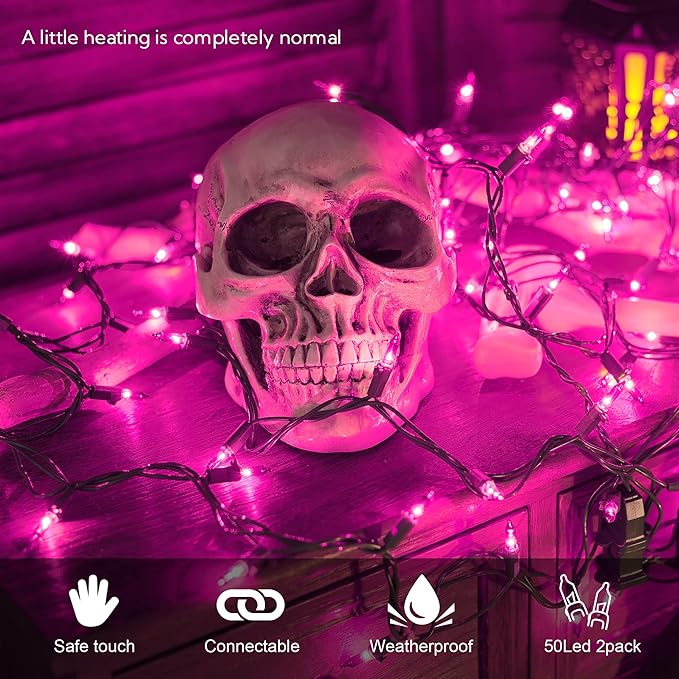 Hopolon Purple Christmas Lights Outdoor, 2Pack 13Feet 50Count Halloween String Lights Connectable 120V Plug in for Outdoor Indoor Garden Party Christmas Xmas Tree Lights Decor (Purple)