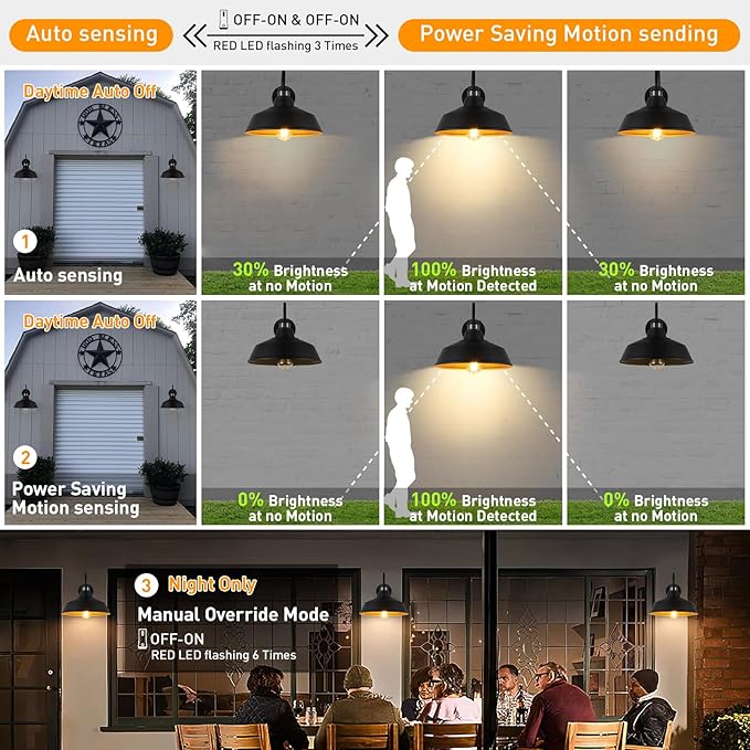 12.4'' Motion Sensor Outdoor Barn Lights, Dusk to Dawn Outdoor Lighting Wall Mount, Farmhouse Outdoor Wall Sconce Dome Gooseneck Barn Light for Porch Garage Patio, Waterproof Rustproof, 1-Pack