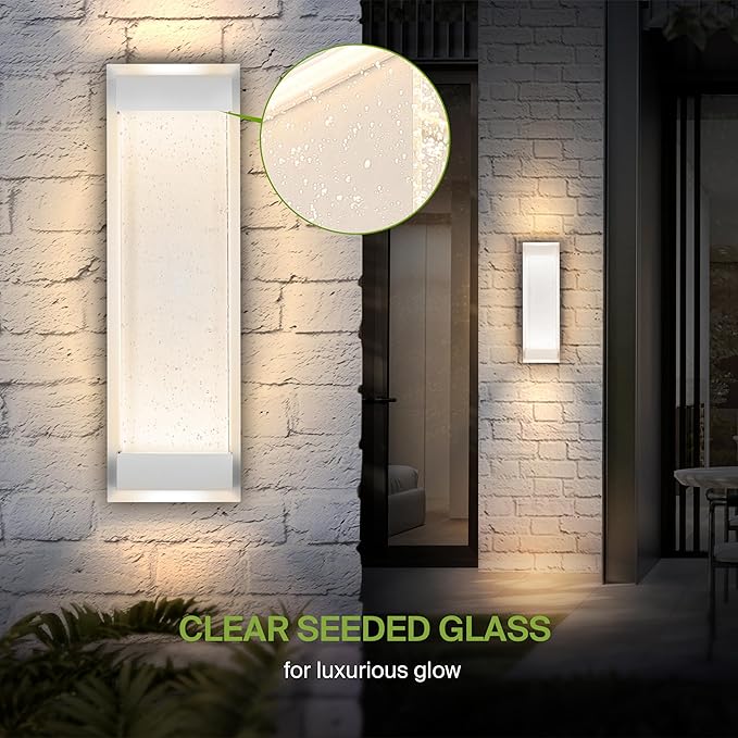 ASD LED 18" Bubble Glass Wall Light Fixture, Outdoor & Indoor Seeded Sconce | 3CCT, Waterproof, Dimmable, Up-Down Glow, ETL Listed | 22W 520LM 3000-5000K 100-277V | Porch Lighting | White, 2 Pack