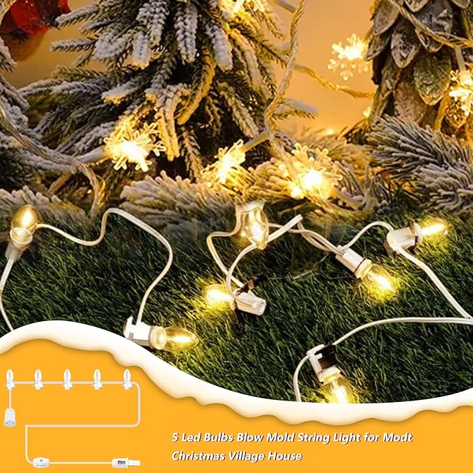 Christmas Village Light with 5 C7 LED Night Light Bulb, for Indoor Halloween Pumpkin Christmas Decorations and Crafts Village House Decor