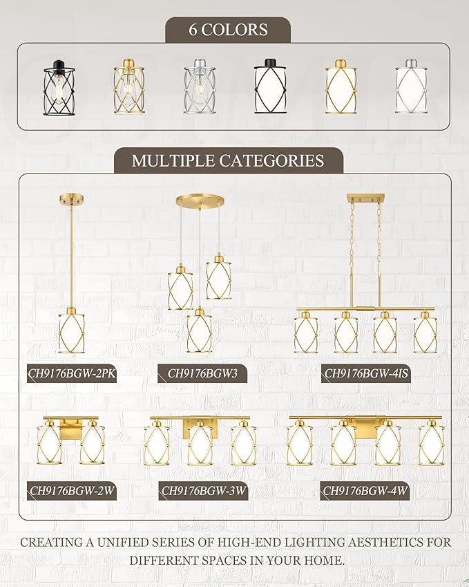 4-Light Kitchen Island Lighting, Brushed Gold Linear Dining Room Light Fixtures with Milk Glass, Modern Industrial Chandelier Pendant Light for Kitchen Island Dining Room, CH9176BGW-4IS