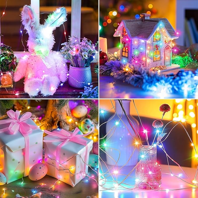6 Pack Easter Fairy Lights Battery Operated - Easter Decor 7ft 20 LED Copper Wire Mini pastel String Light Firefly for Mason Jars DIY Crafts Christmas Wedding Party Centerpiece Table Easter Decor