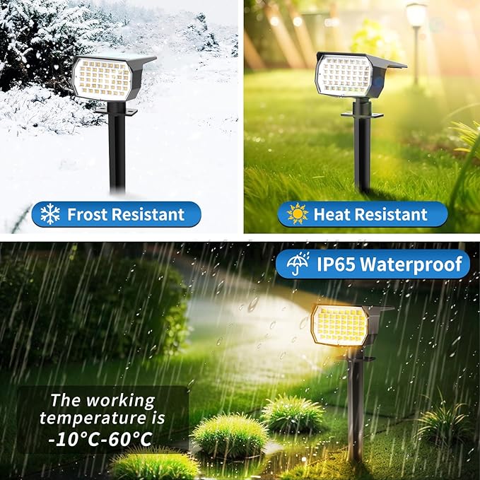 Solar Spot Lights Outdoor 2 Pack, [46 LED/3 Modes] Solar Landscape Spotlights Waterproof, 2-in-1 Auto On/Off Solar Powered Lights for Outside Yard Garden Wall Pathway(Warm White)