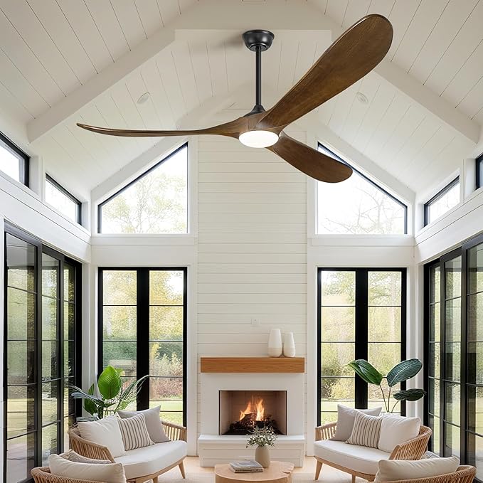 60" Ceiling Fans with Lights and Remote Control, Outdoor Ceiling Fan with Lights High CFM Quiet 3 Blade Wood Walnut Ceiling Fan,Oil Rubbed Bronze