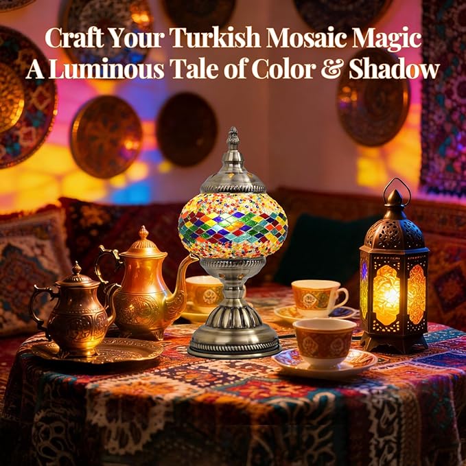 DIY Turkish Mosaic Lamp Kit, Stained Glass Table Lamp Making Kit- Easy and Fun, No Experience Needed, Mosaic Art & Craft Project Kits for Adults & Teens, Make Your Own Table Lamp, Multicolor