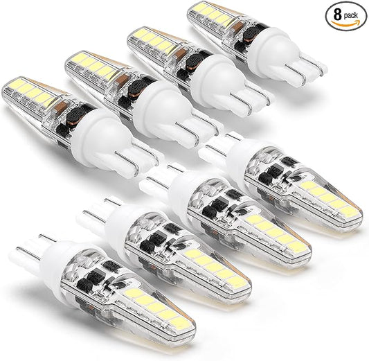 15W 20W T5 T10 Wedge Base LED Light Bulb 300lm AC/DC 12V-24V Daylight White 6000K 3W 194 921 T10 LED Bulb for Automotive Car RV Camper Trailer Landscape Driveway Malibu Lawn Lighting, 8 Pack