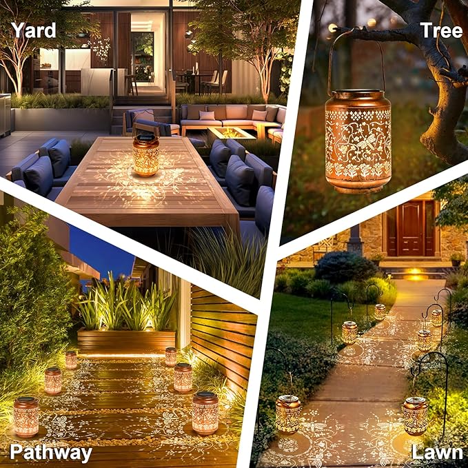 Solar Lanterns Outdoor Dragonfly Metal Waterproof Garden Decor Christmas Birthday Gifts for Women Mom Grandma Decorative LED Hanging Solar Lights Outside for Yard, Patio,Backyard,Landscape