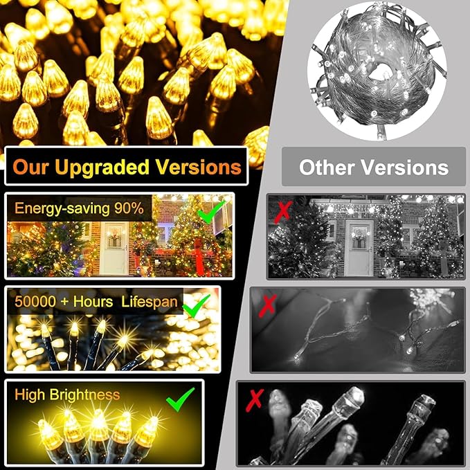 340 LED 90FT Christmas String Lights Outdoor, 12 Pro Modes and Timer Memory & Brightness, Plug in Waterproof Dark Green Wire Twinkle Light for for Xmas Yard Tree Wedding Party Decor (Warm White)