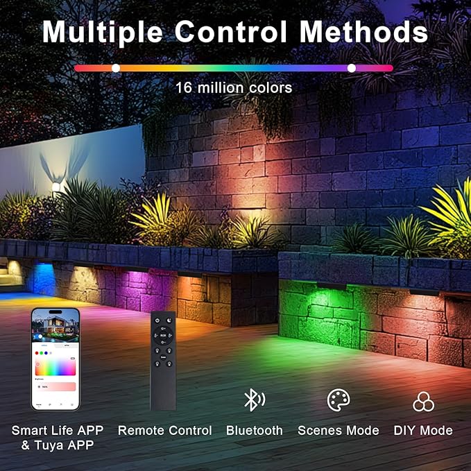 4 Pack RGBCW Retaining Wall Lights, 7 Inch Smart RGB LED Hardscape Lighting, APP/Remote Control, 5W 12V AC/DC Low Voltage Outdoor Step Light, Waterproof Color Changing Landscape Lighting, ETL