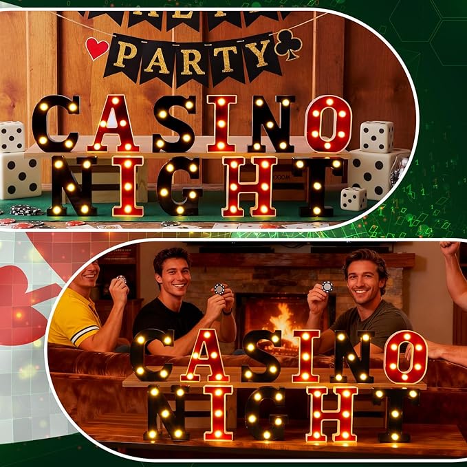 11 Pcs Casino Night Large LED Letter Sign LED Lights Battery Powered Table Decoration for Party Gift Tabletop Decoration