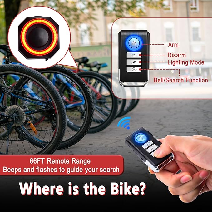 Bike Turn Signals, Bicycle Tail Light with Turn Signals, Bike Tail Light USB Rechargeable with Horn, IP65 Waterproof Anti-Theft Alarm,6 Light Mode Auto On Off, for Bicycle, Ebike, Scooter
