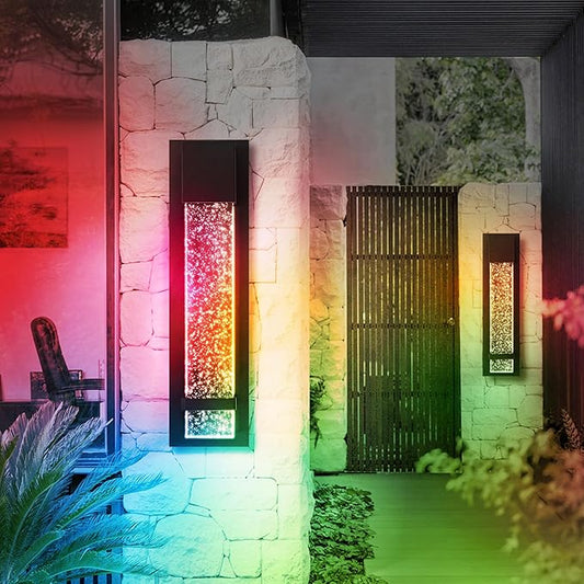 ASD LED 18 Inch Bubble Glass Wall Light Fixture | 9W 250LM RGB-3000K-5000K 100-277V | Multicolor, Waterproof, ETL Listed | Exterior Flush Mount Sconce, Outdoor-Indoor Lighting | Black, 2 Pack