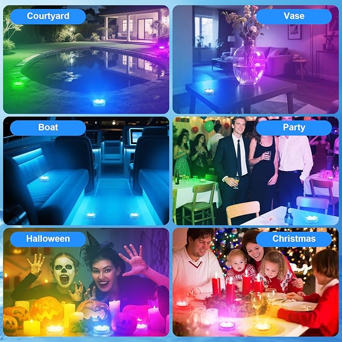 Creatrek Pool Lights with Remote, 10 Color Changing Pool Lights for Above Ground Pools, Battery Operated Submersible LED Lights for Pond, Bathtub, Hot Tub, Party, 2 Pack